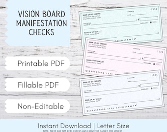 Manifestation Checks | Vision Board Checks | Law of Attraction | Manifestation Cheques | Fake Pretend Checks | Printable Checks Editable PDF