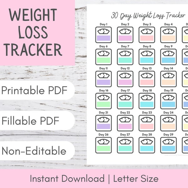 Weight Loss Tracker Printable | Digital Weight Loss Tracker | 30 Day Weight Loss Printable | Weight Loss Journal | Weight Loss Planner Chart