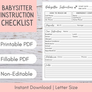 Note sulla babysitter / Istruzioni per la babysitter / Informazioni sulla babysitter / Kit per la babysitter / Contatto di emergenza per la babysitter / Elenco delle babysitter PDF