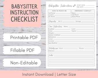 Babysitter Notes | Babysitter Instructions | Babysitting Information | Babysitting Kit | Babysitter Emergency Contact | Babysitter List PDF