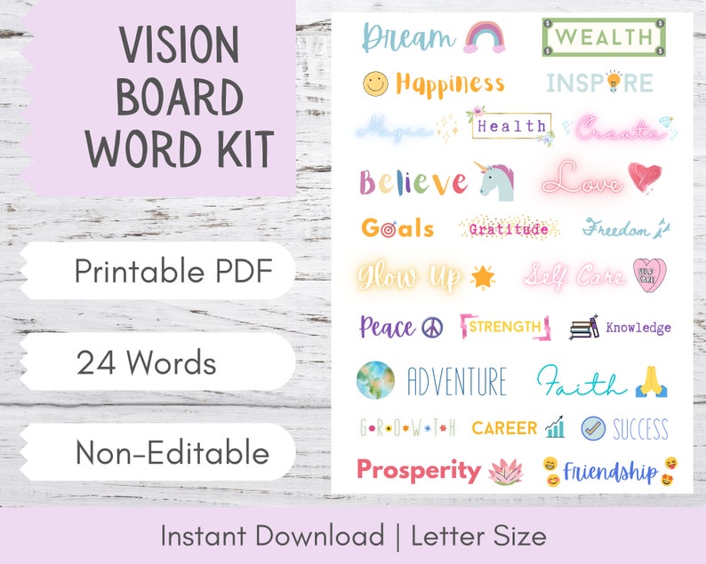 Vision Board Word Examples Vision Board Words 2026 | Law of Attraction | Manifestation | Printable ...