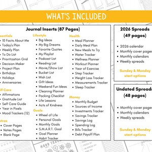 Pacchetto di diario giornaliero stampabile 2026 e senza data / Modelli di diario a pois / Diario predefinito / Pagine di diario Bullett stampabili / Diari digitali immagine 2