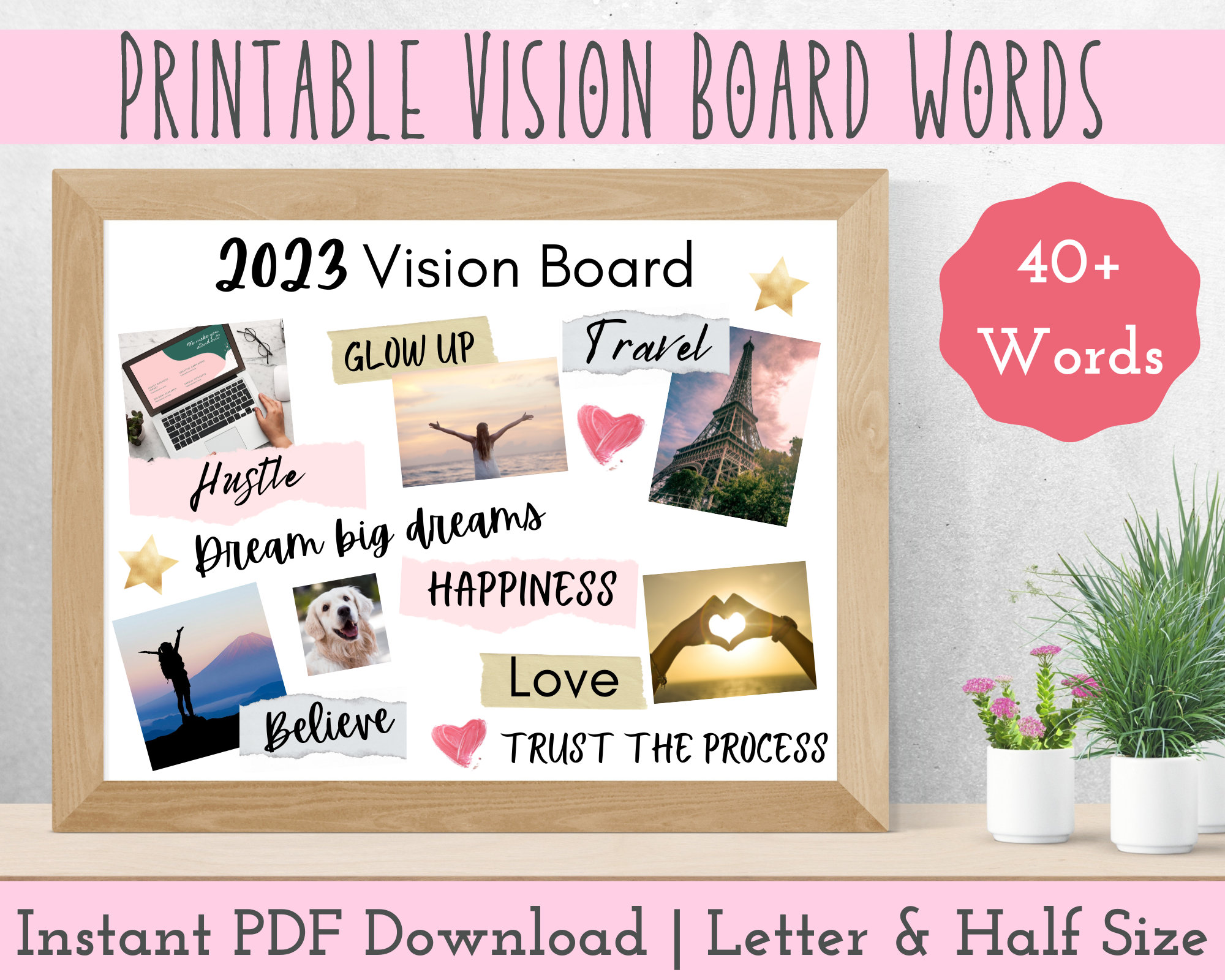 2024 Vision Board Printables, Digital Vision Board Kit, Goal Planner  Affirmation, Manifestation Law of Attraction Poster, Positivity Poster 