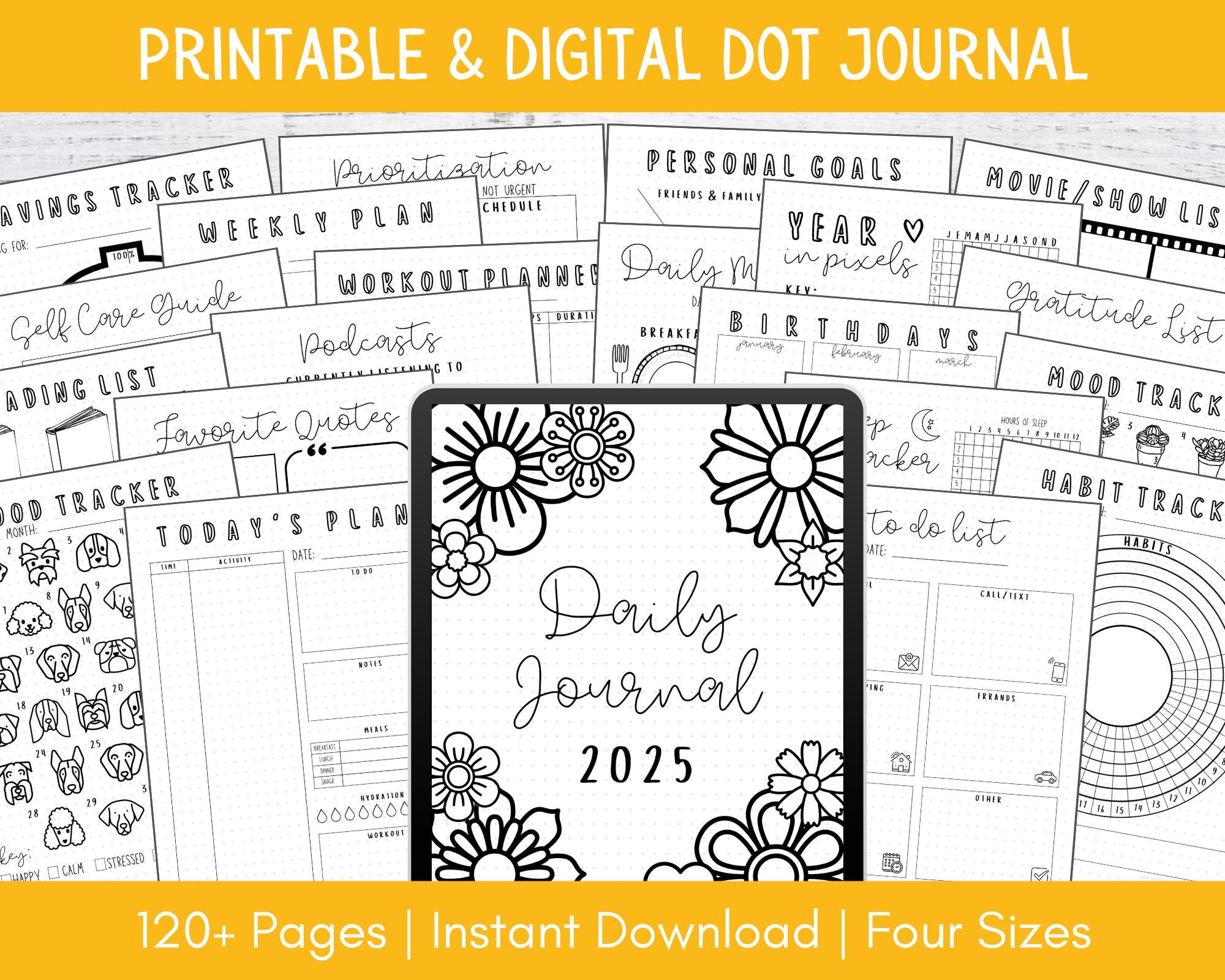 Printable Daily Journal Bundle 2025 & Undated | Dot Journal Templates | Premade Journal | Printable Bullett Journal Pages | Digital Journals