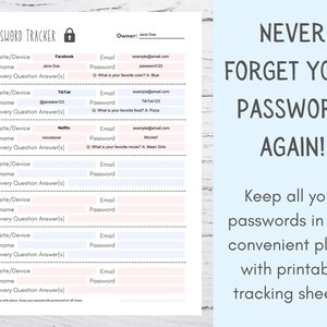 Password Tracker Printable Fillable Password Log Password Template ...