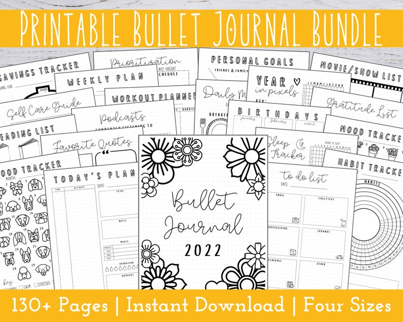 Printable Bullet Journal Bundle 2022 | BUJO Inserts | Premade Bullet Journal | Printable Bullet Journal Kit | Bullet Journal Template PDF 