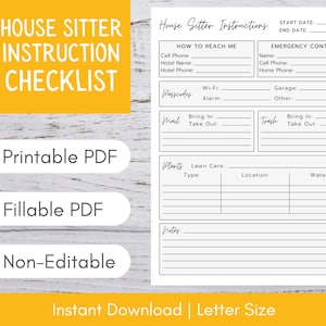 House Sitter Instructions | House Sitting Checklist | House Sitter Info | House Sitting Template | House Sitter Notes | House Sitter Planner