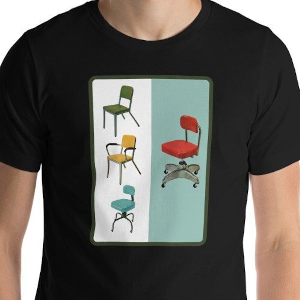Retro Image of Office Chairs, Mid Century Modern Style, Short-Sleeve Unisex T-Shirt