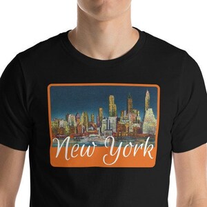 New York Skyline at Night, Vintage Illustration, New York City, Cityscape, Short-Sleeve Unisex T-Shirt