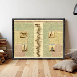 Antique Nile River Map 1719, Egypt Map, Old Nile Map, Historic Africa Map, Cairo Giza Map, Egyptian Wall Art, Vintage Cartography