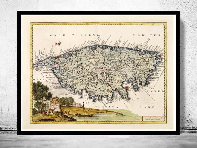 Vintage Poster Wall Art Print Old Map of Corsica Isle de Corse 1740