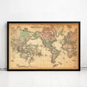 Vintage Map of The World 1876 Mercator projection Vintage Map | World Map Gift World Map Print | Vintage World Map | World Map Wall Art