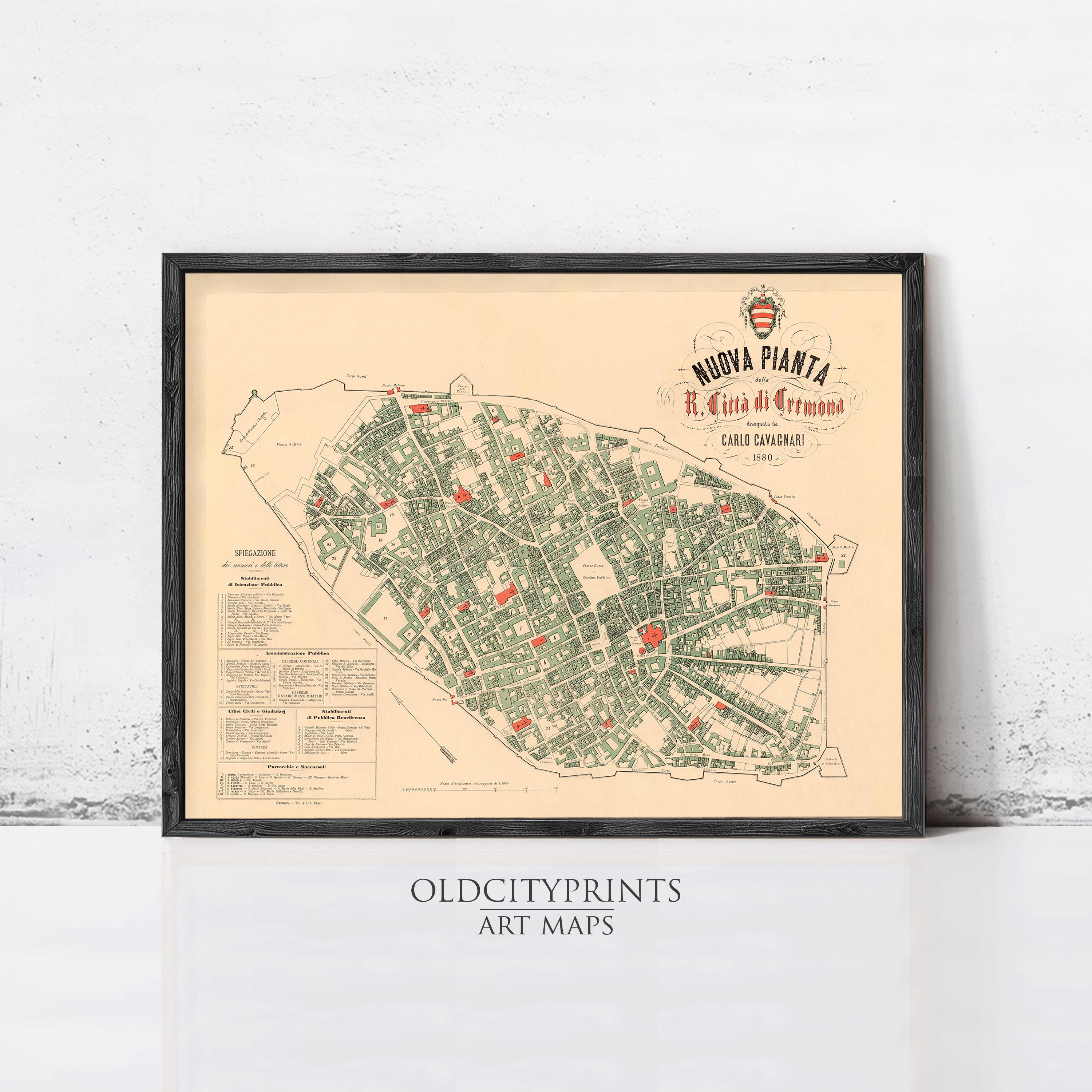 Old Map of Cremona 1880 Antique Vintage Italy | Wall Map Print - Etsy New  Zealand