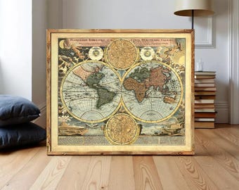 Old Map of The World  1716 Antique World Map  | Vintage World Map
