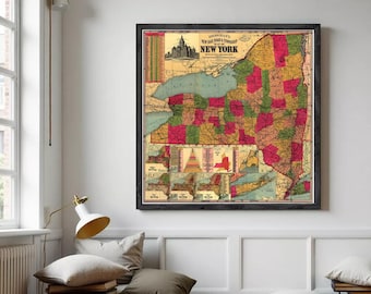 Old Map of New York State 1896 | Vintage Wall Decor Art Print