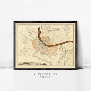 Vintage Map of Basel 1860 | Switzerland Wall Print Antique City Plan