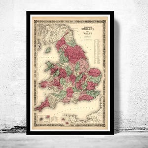 Old Map of England and Wales 1865 Vintage Map | Vintage Map Wall Art Print | Large Map Print | Home Decor Wall Art