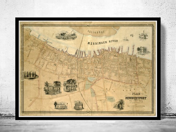 Map Of Newburyport Ma Old Map Of Newburyport Massachusetts Vintage 1851 Vintage - Etsy Ireland