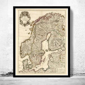 Old Map of Sweden and Norway 1706 Vintage Map | Vintage Map Wall Art Print | Large Map Print | Home Decor Wall Art