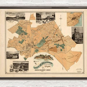 Old Map of Staunton Augusta County Virginia 1891 Vintage Map | Vintage Map Wall Art Print | Large Map Print | Home Decor Wall Art