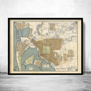Old map San Diego California 1920 Vintage Map | Vintage Map Wall Art Print | Large Map Print | Home Decor Wall Art