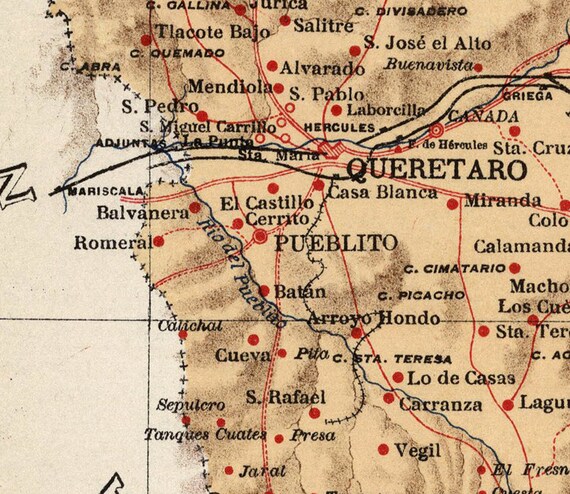 Queretaro Queretaro Mexico Map Old Map Of Queretaro Mexico 1922 Vintage Poster Wall Art | Etsy Uk