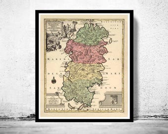 Old Map of Sardinia Sardegna 1720 Vintage Map | Vintage Map Wall Art Print | Large Map Print | Home Decor Wall Art