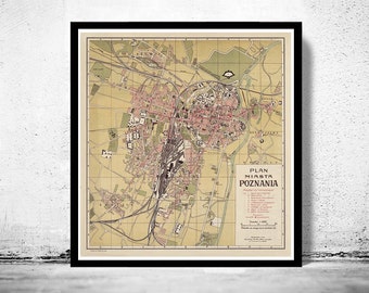 Old Map of Poznan Poland 1924 Vintage Map | Vintage Poster Wall Art Print | Wall Map Print | Old Map Print
