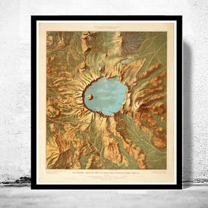 Panoramic View of the Crater Lake National Park Oregon 1915 United States  | Vintage Map Wall Art Print | Large Map Print