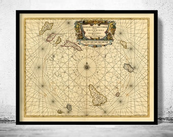 Old Map of Cape Verde Islands Cabo Verde 1665 Mapa de Cabo Verde Vintage Map | Vintage Poster Wall Art Print | Wall Map Print |