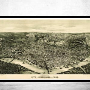 Cincinnati 1900 Panoramic View | Large Map Print | Home Decor Wall Art