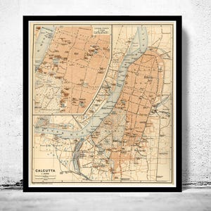 Old Map of Calcutta India 1914 Kolkata Vintage Map | Vintage Map Wall Art Print | Large Map Print | Home Decor Wall Art