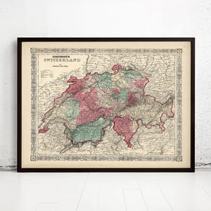 Old Map of Switzerland Antique Schweiz 1865 | Vintage Map Wall Art Print | Large Map Print | Home Decor Wall Art