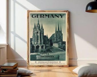 Vintage Poster of Germany Thuringia Travel Poster Tourism 1930-40  | Wall Map Print