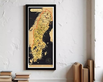Old Map of  Sweden pionner centennial vintage poster  | Wall Map Print