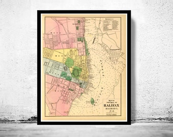 Old Map of Halifax Nova Scotia Canada 1878  | Vintage Poster Wall Art Print | Wall Map Print | Old Map Print