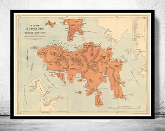 Old Map of Hong Kong Island 1888 China Vintage Map of Hong Kong | Vintage Poster Wall Art Print | Wall Map Print | Old Map Print