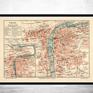 Old Map of Prague 1894 Czech Republic Vintage Map Vintage Poster Wall Art Print Wall Map Print Old Map Print image 1