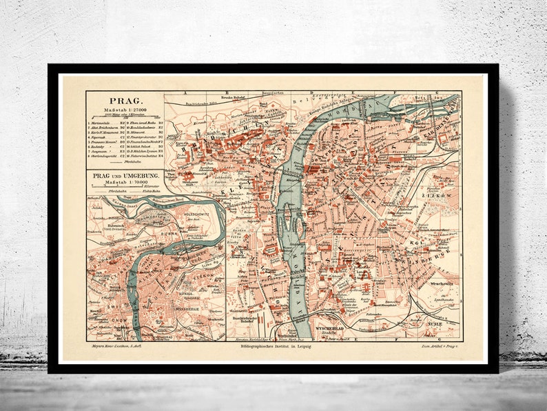 Old Map of Prague 1894 Czech Republic Vintage Map Vintage Poster Wall Art Print Wall Map Print Old Map Print image 1