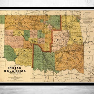 Old Map of Oklahoma Indian Territory 1892 Vintage Map | Vintage Map Wall Art Print | Large Map Print | Home Decor Wall Art