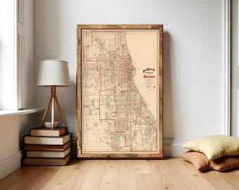 Old vintage map of Chicago 1893, United States of America  | Wall Map Print