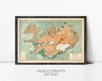 Old Map of Iceland Islandia 1928 Vintage Map of Iceland  | Wall Map Print