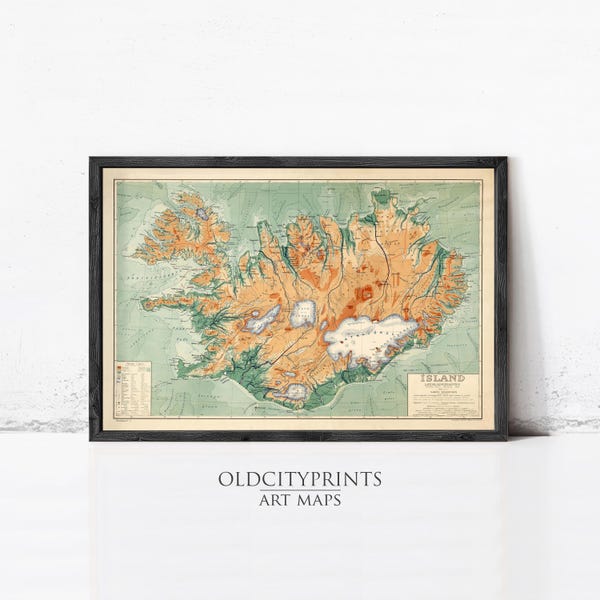Old Map of Iceland Islandia 1928 Vintage Map of Iceland  | Wall Map Print
