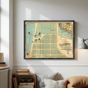 The image is a framed vintage map of the San Francisco Bay area, depicting the PIZMO Beach neighborhood.