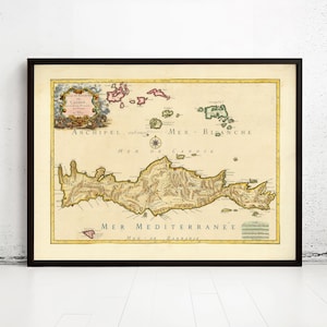 Old Map of Crete Island 1670 Gozzi, Santorini, Stampalia, Nio Greece Creta | Vintage Map Wall Art Print | Large Map Print