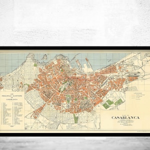 Old Map of Casablanca Morocco 1950 Vintage Map | Vintage Map Wall Art Print | Large Map Print | Home Decor Wall Art