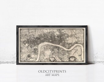 Old Map of London 1746 John Rocque Vintage Map of London | Wall Map Print