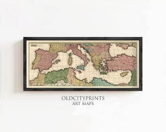 Old Map of Mediterranean Sea 1700 Vintage Map | Wall Map Print