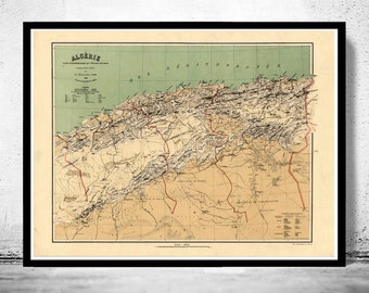Old Map of Algeria Algerie 1884 Vintage map  | Vintage Poster Wall Art Print | Wall Map Print |  Old Map Print