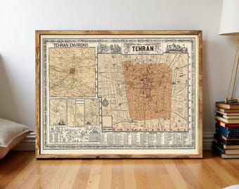 Old Map of Tehran Iran Vintage Map Tehran | Wall Map Print
